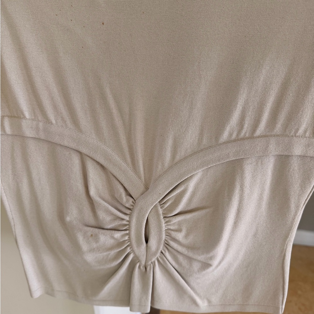 Valentino Cream Short-Sleeve Turtleneck Top with Front Twist - Picture 3 of 12